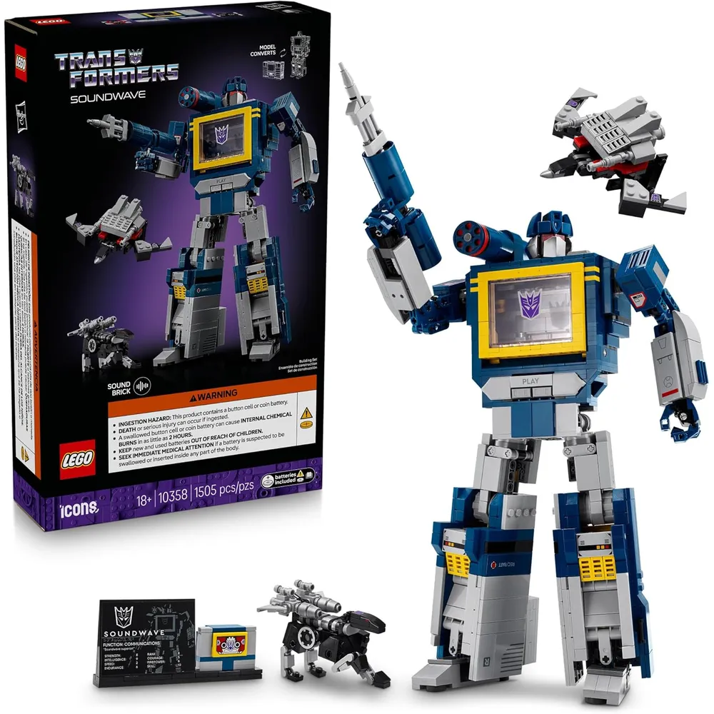 LEGO ICONS TRANSFORMERS SOUNDWAVE CON RAVAGE Y LASERBEAK