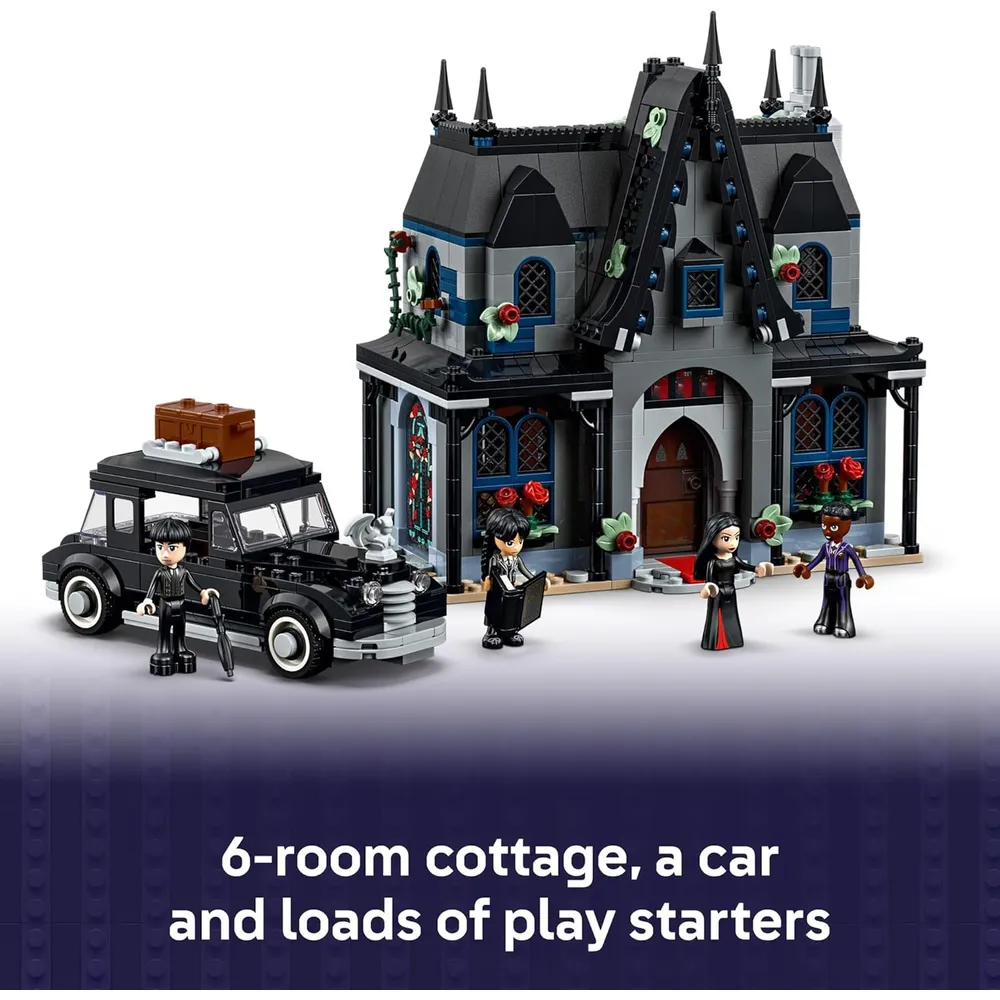 Lego Miércoles, casita de Morticia con coche y minimuñecas