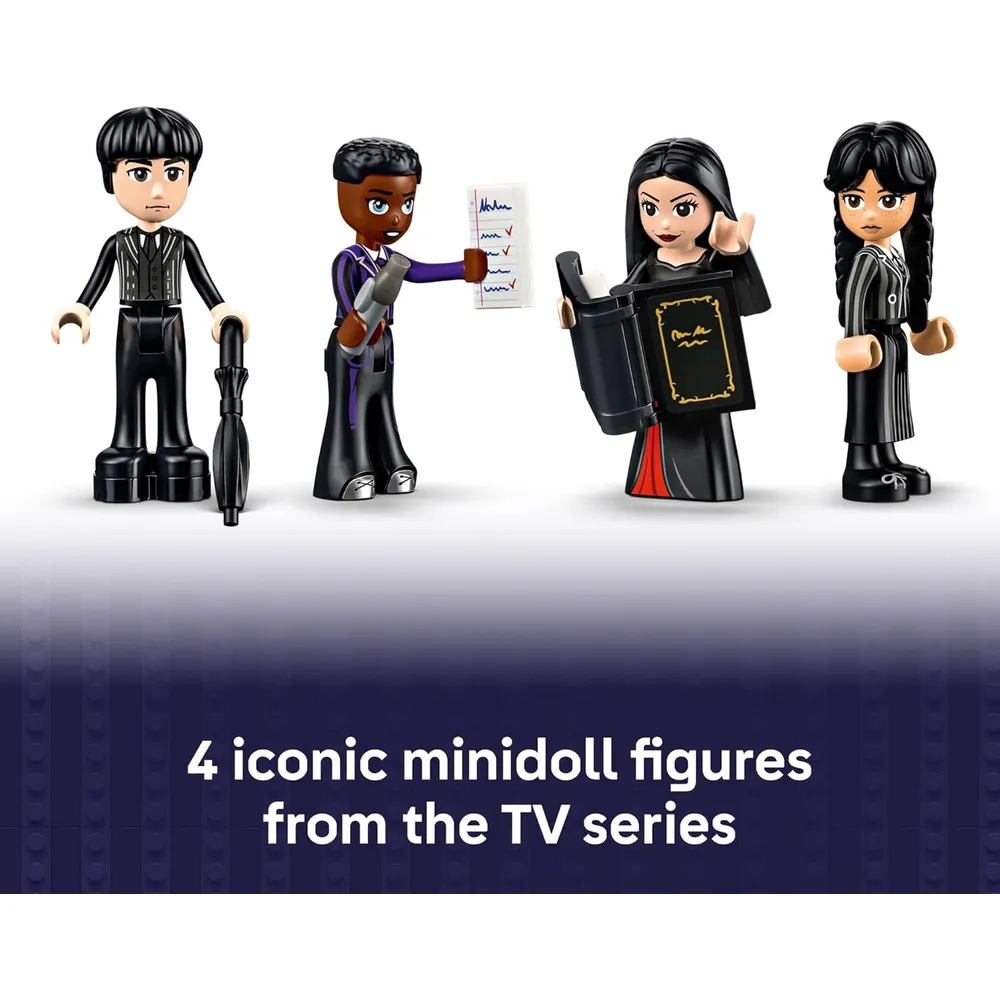 Lego Miércoles, casita de Morticia con coche y minimuñecas
