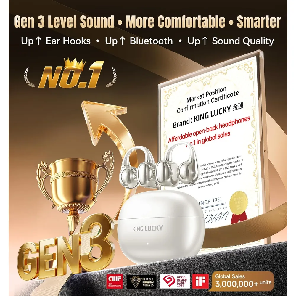 AUDÍFONOS INALÁMBRICOS KING LUCKY GEN 3 CLIP BLUETOOTH 6.0 | LIGHT WHITE