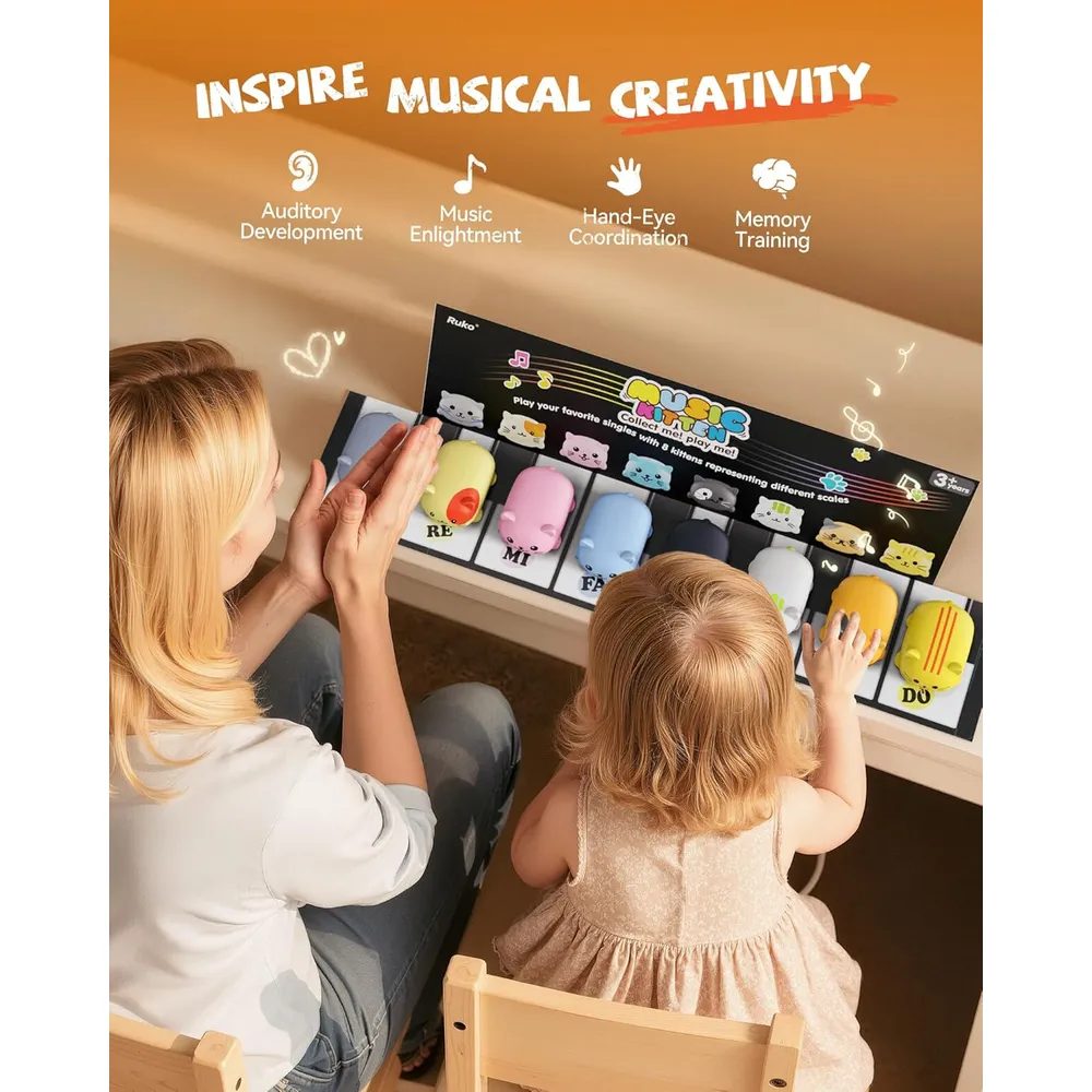 Ruko 1701 teclado musical infantil con forma de gato y sonidos de maullido