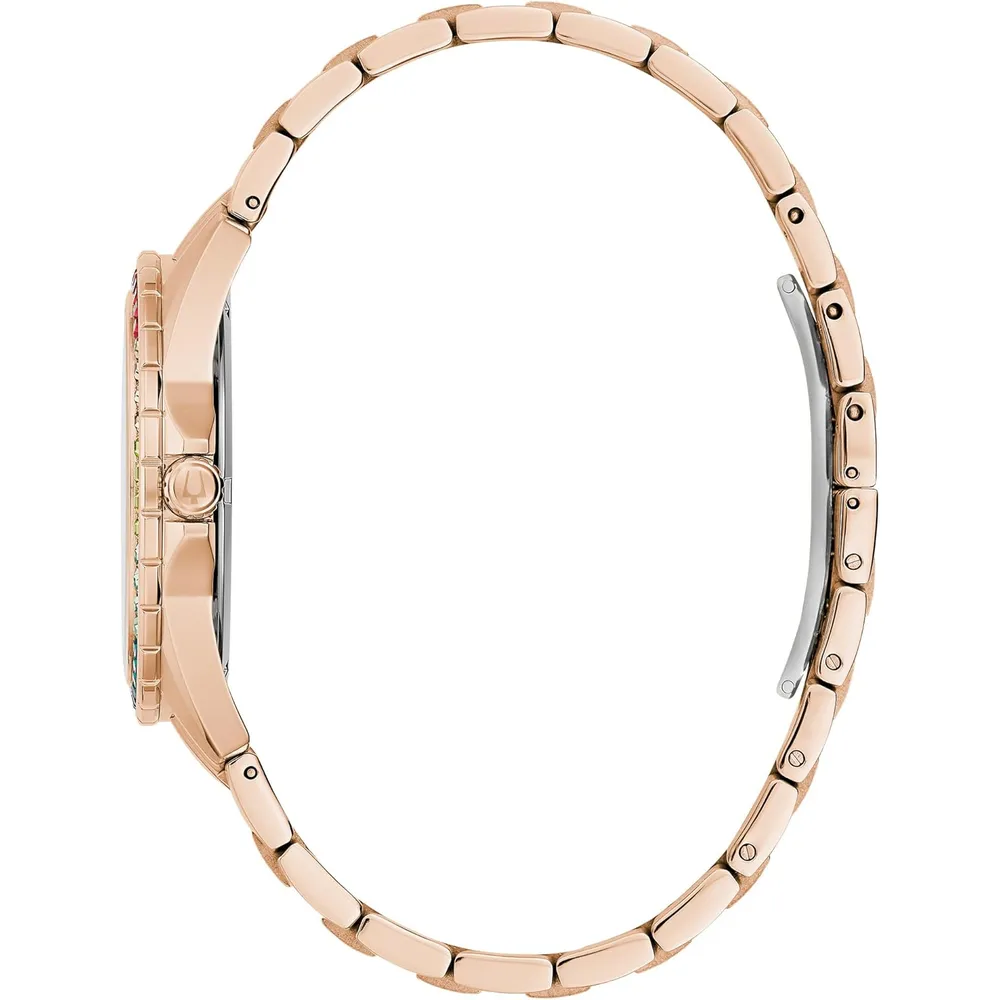 Bulova reloj Crystal Phantom hombre 3 agujas acero bisel cristal pavé | Oro Rosa
