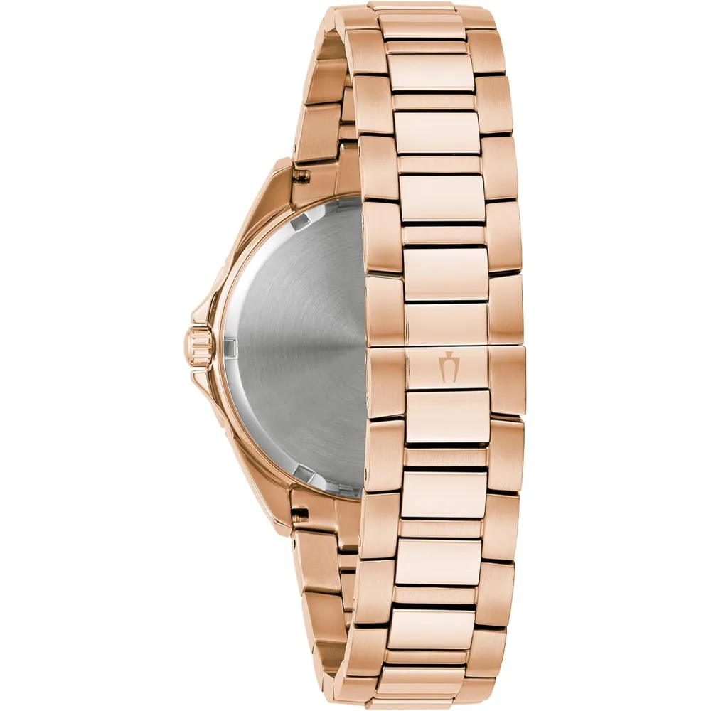 Bulova reloj Crystal Phantom hombre 3 agujas acero bisel cristal pavé | Oro Rosa