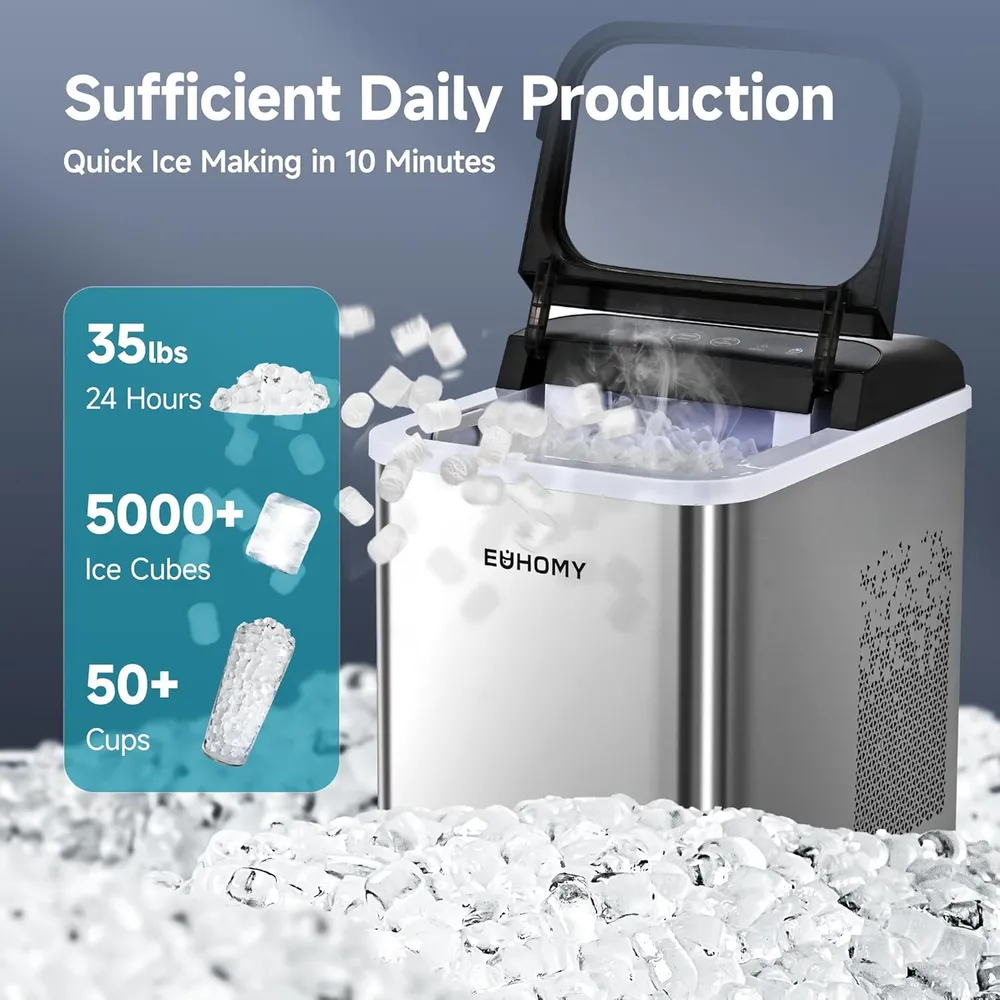EUHOMY IMN1010-UL MÁQUINA DE HIELO SÓNICO DE ENCIMERA 35 LB/24H | PLATEADO