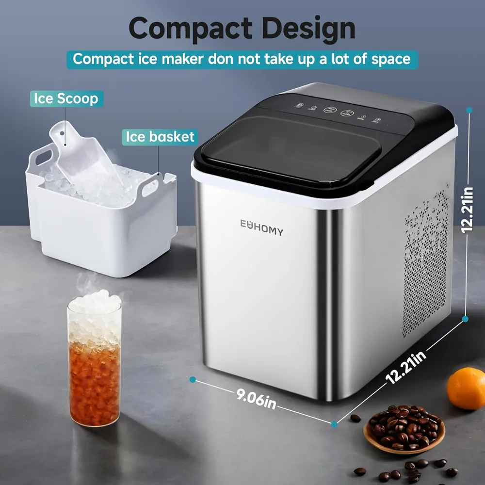 EUHOMY IMN1010-UL MÁQUINA DE HIELO SÓNICO DE ENCIMERA 35 LB/24H | PLATEADO