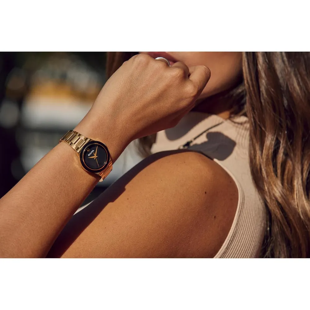 Bulova reloj Modern Millenia mujer cuarzo 2 agujas acero esfera negra | Oro