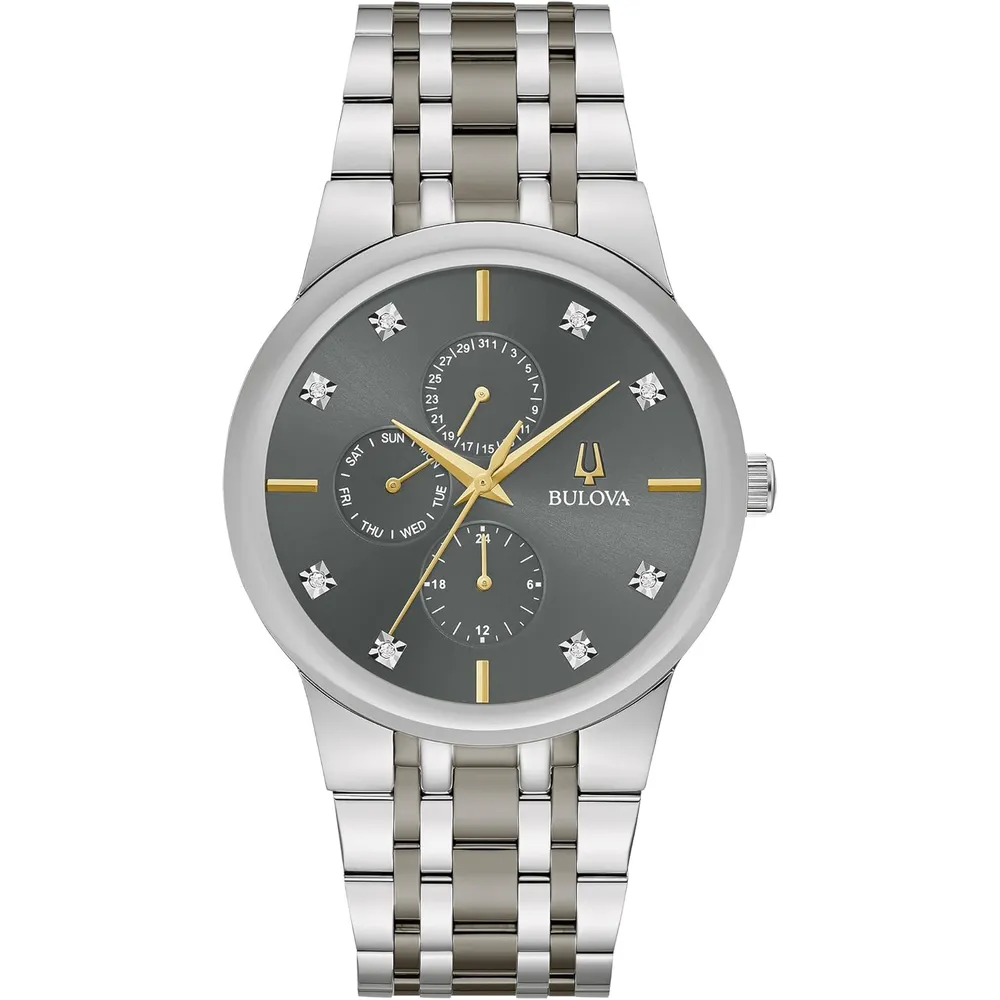 Bulova reloj moderno de hombre cuarzo 3 agujas diamantes acero inoxidable | Plata