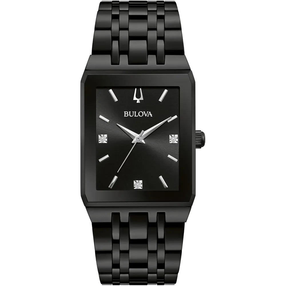 Bulova reloj moderno de hombre cuarzo 3 agujas diamantes acero inoxidable | Negro