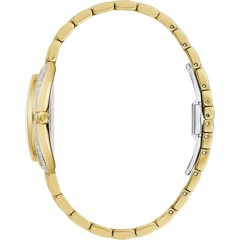 Bulova reloj clásico de mujer cuarzo dos agujas con diamantes acero inoxidable | Oro