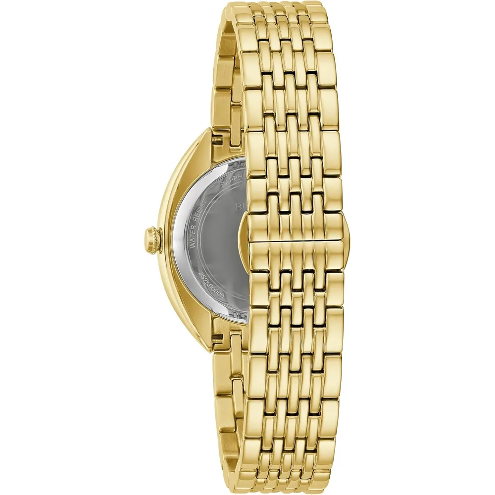 Bulova reloj clásico de mujer cuarzo dos agujas con diamantes acero inoxidable | Oro