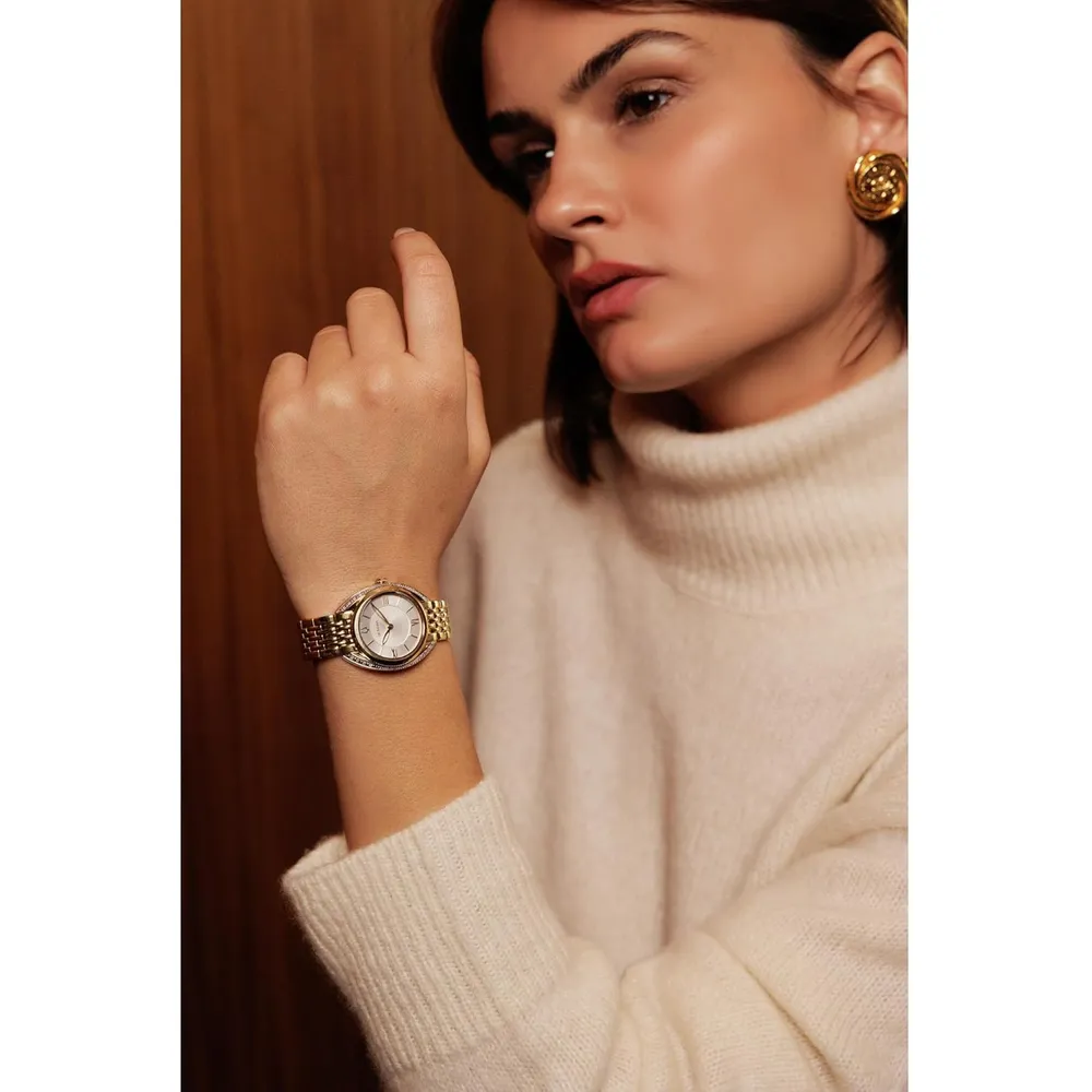 Bulova reloj clásico de mujer cuarzo dos agujas con diamantes acero inoxidable | Oro