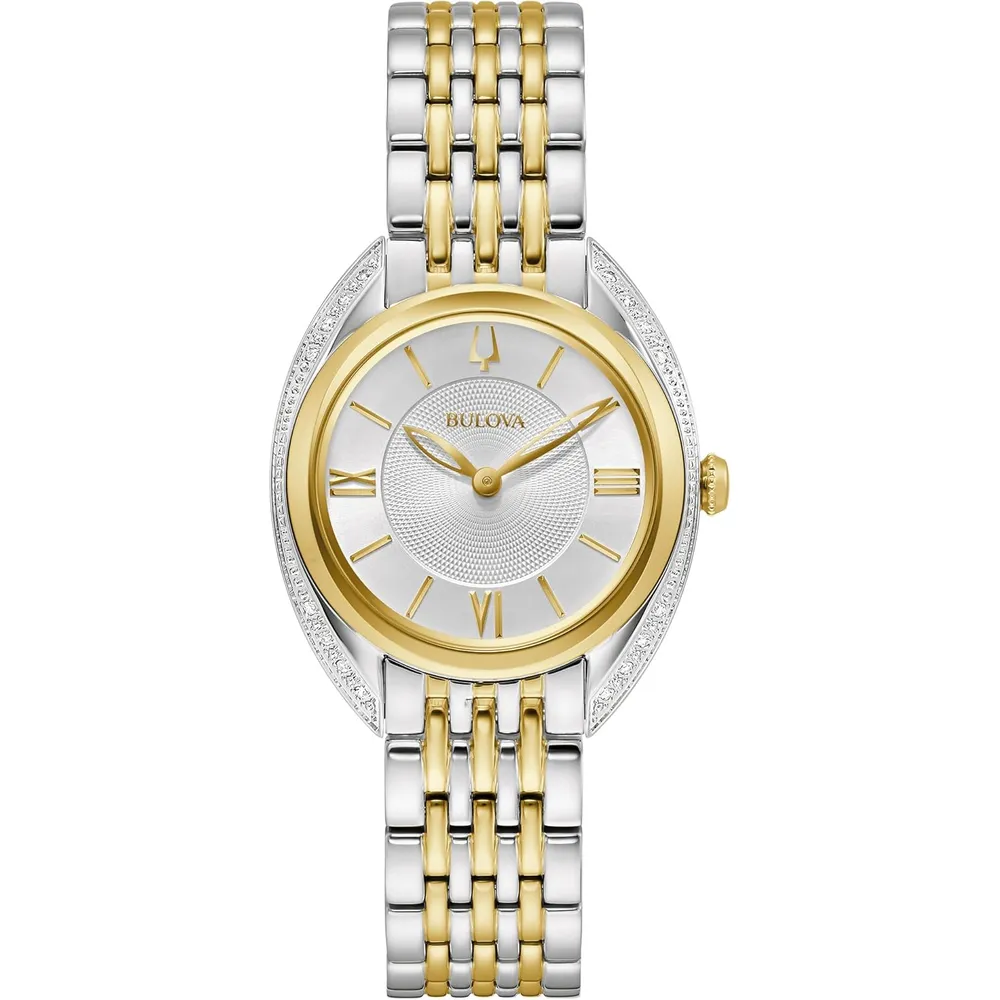 Bulova reloj clásico de mujer cuarzo 3 agujas con diamantes acero inoxidable | Oro/Plata