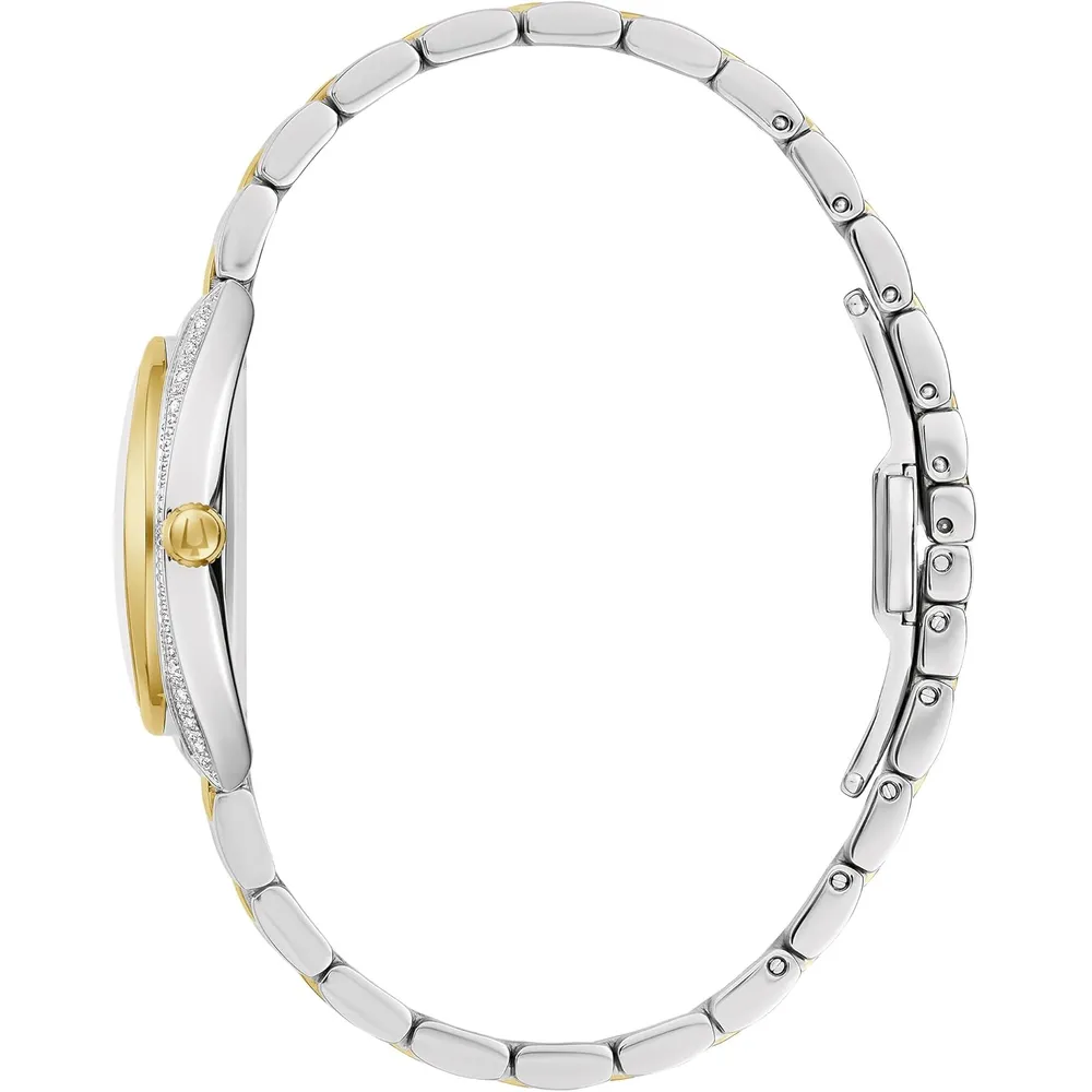 Bulova reloj clásico de mujer cuarzo 3 agujas con diamantes acero inoxidable | Oro/Plata