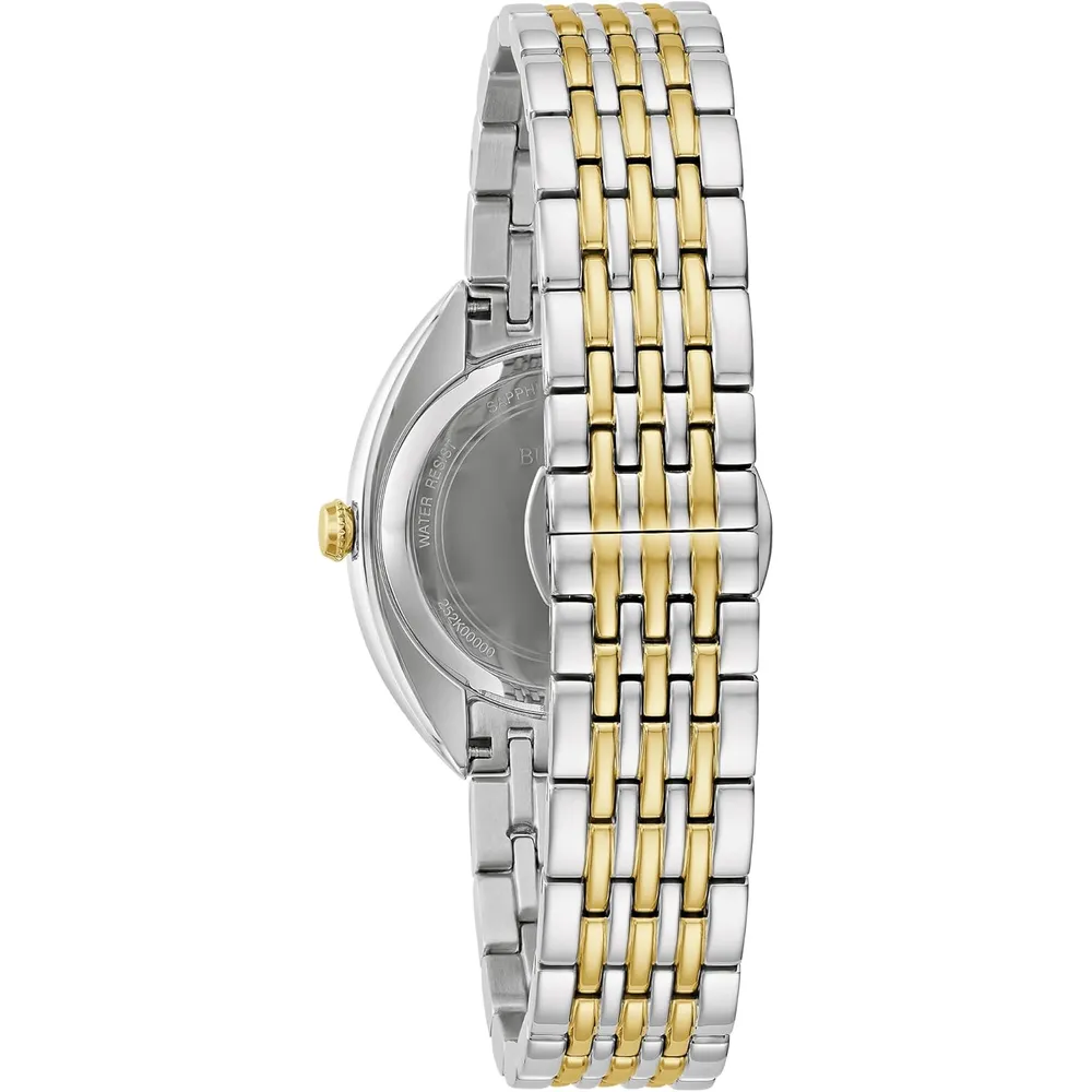 Bulova reloj clásico de mujer cuarzo 3 agujas con diamantes acero inoxidable | Oro/Plata