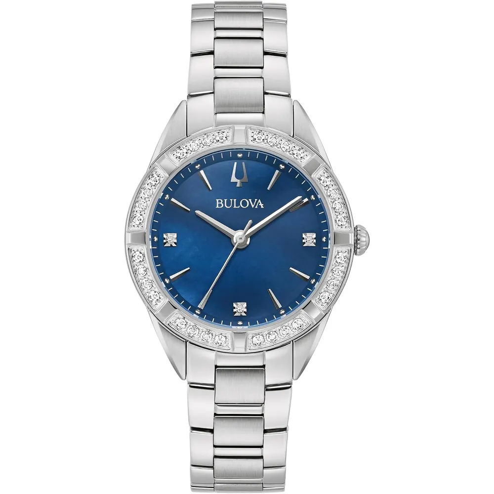 Bulova reloj clásico Sutton mujer cuarzo 3 agujas bisel diamantes nácar | Plata