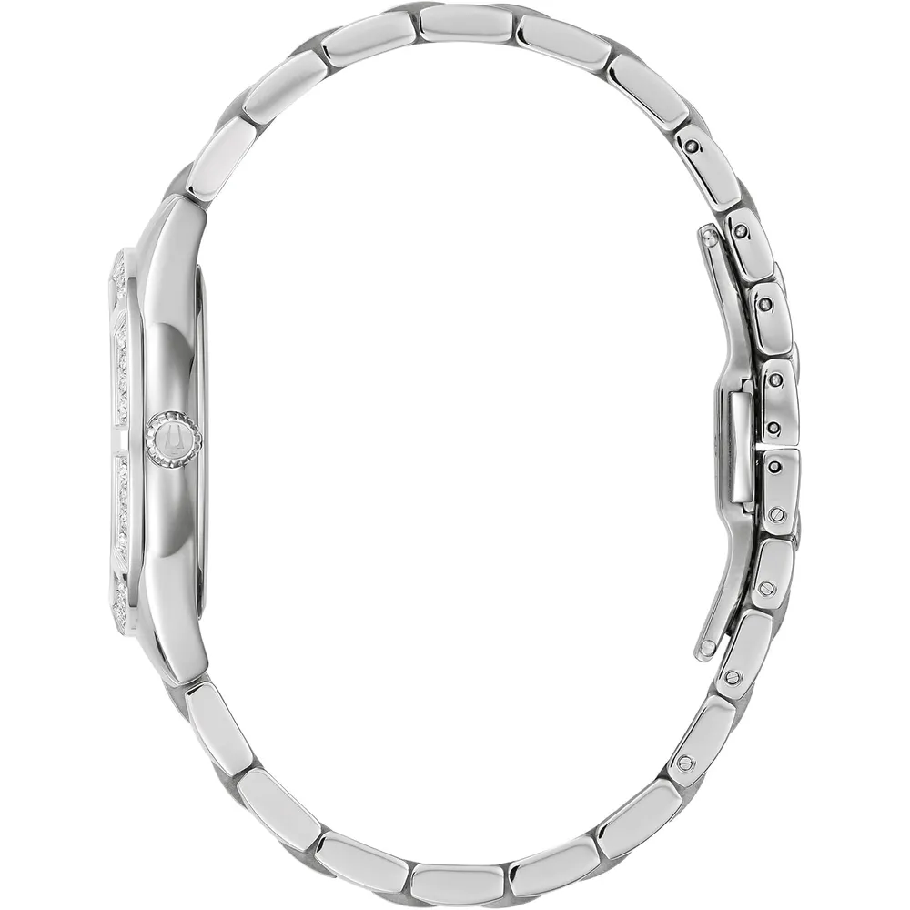 Bulova reloj clásico Sutton mujer cuarzo 3 agujas bisel diamantes nácar | Plata