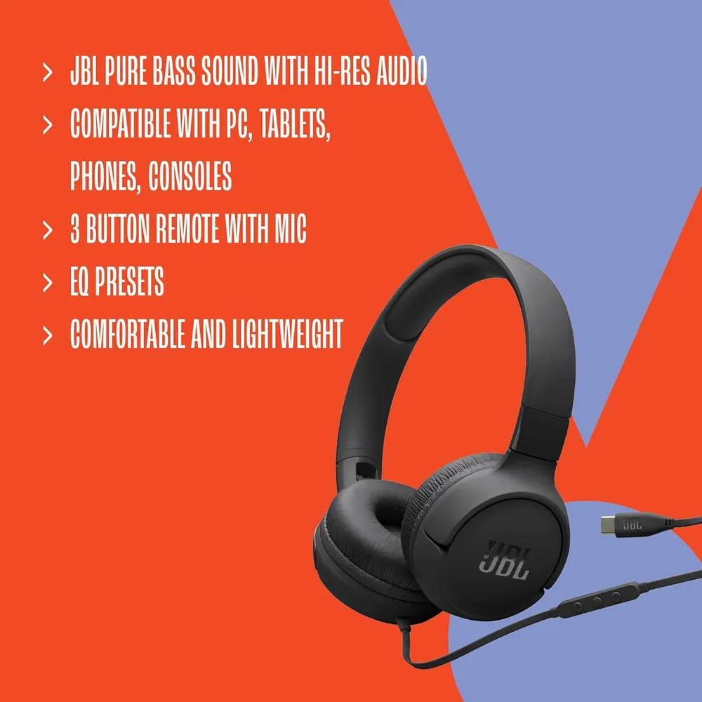 JBL Tune 520C Auriculares con Cable USB-C | Negro