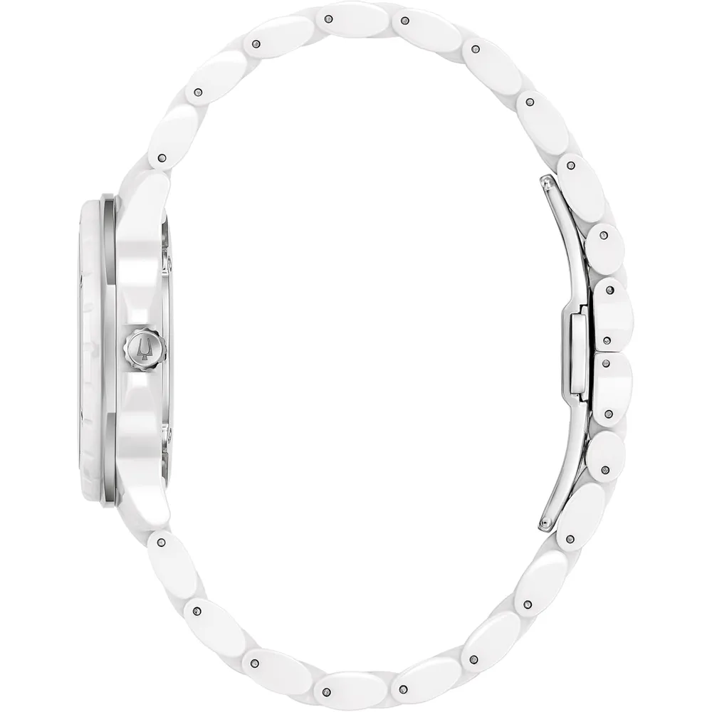 Bulova reloj Marc Anthony Marine Star mujer cuarzo 3 agujas cerámica acero | Blanco
