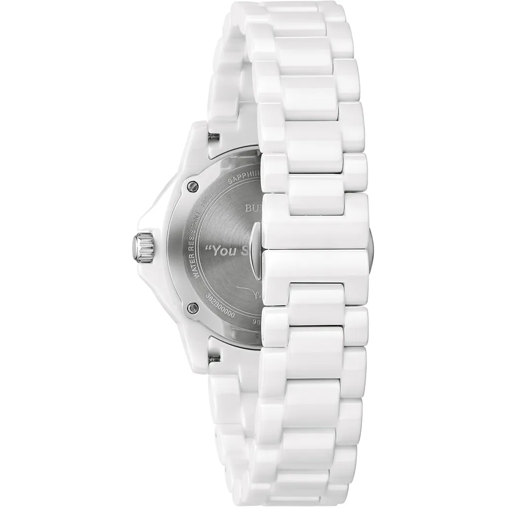Bulova reloj Marc Anthony Marine Star mujer cuarzo 3 agujas cerámica acero | Blanco