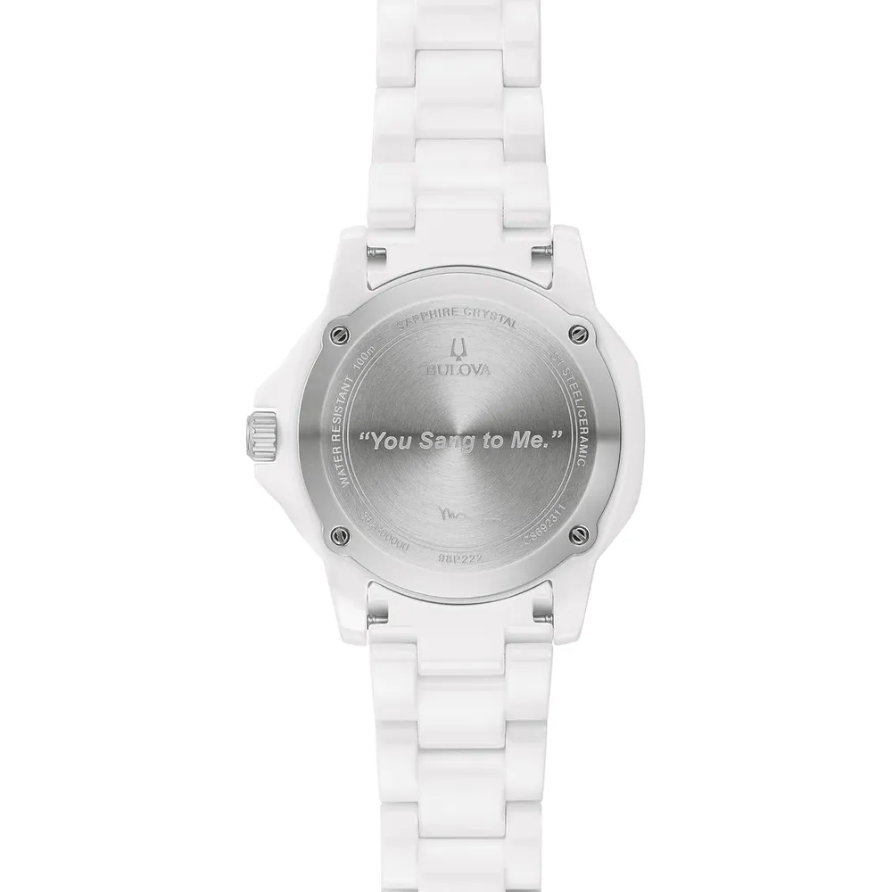 Bulova reloj Marc Anthony Marine Star mujer cuarzo 3 agujas cerámica acero | Blanco