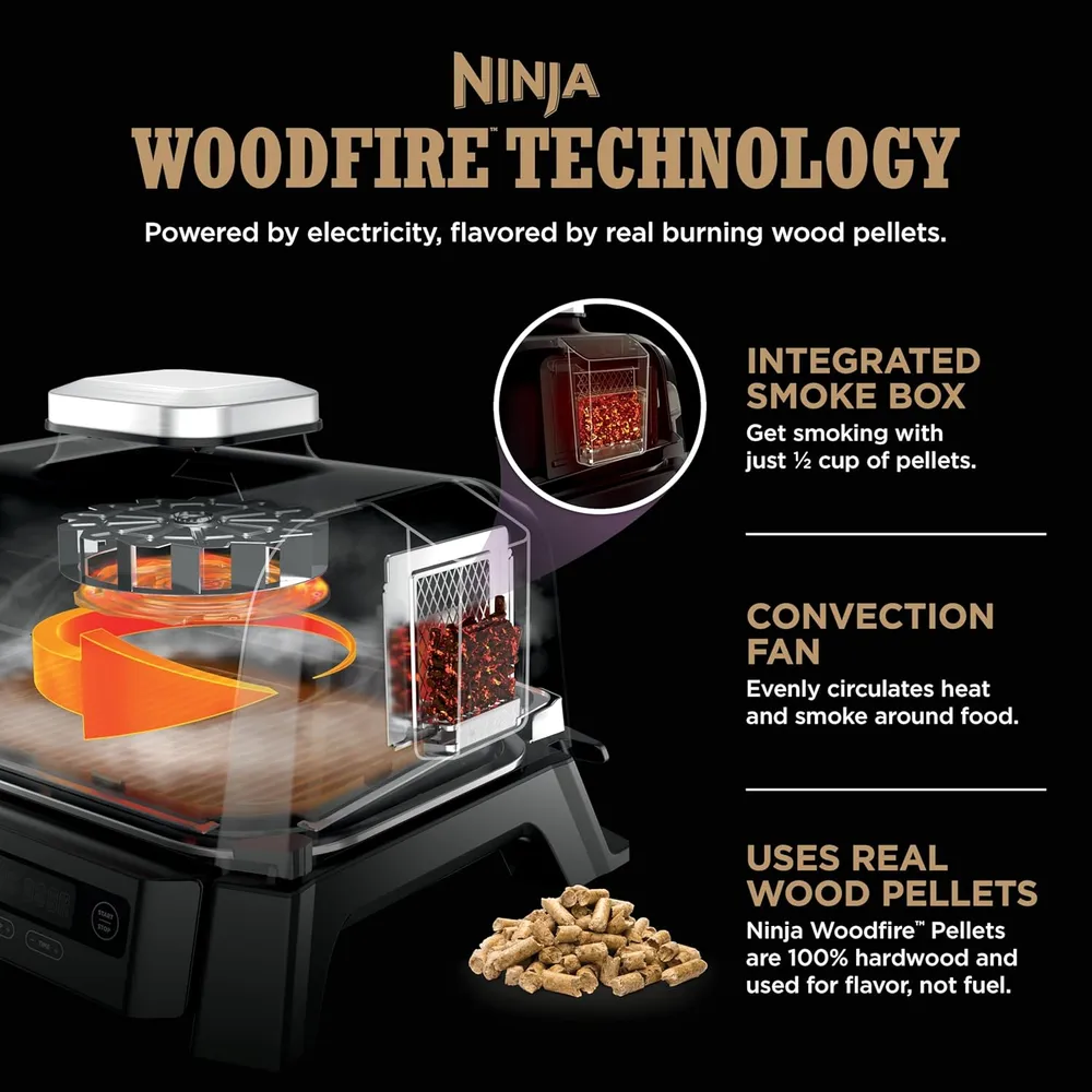 NINJA WOODFIRE OG301, PARRILLA Y AHUMADOR 4 EN 1, | NEGRO