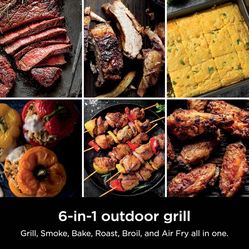 NINJA WOODFIRE OG321, PARRILLA Y AHUMADOR 6 EN 1, | NEGRO