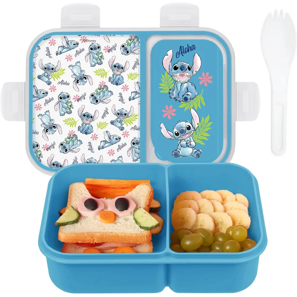 Lilo & Stitch | Caja de Bento con compartimentos divididos y tenedor de Disney | Turquesa