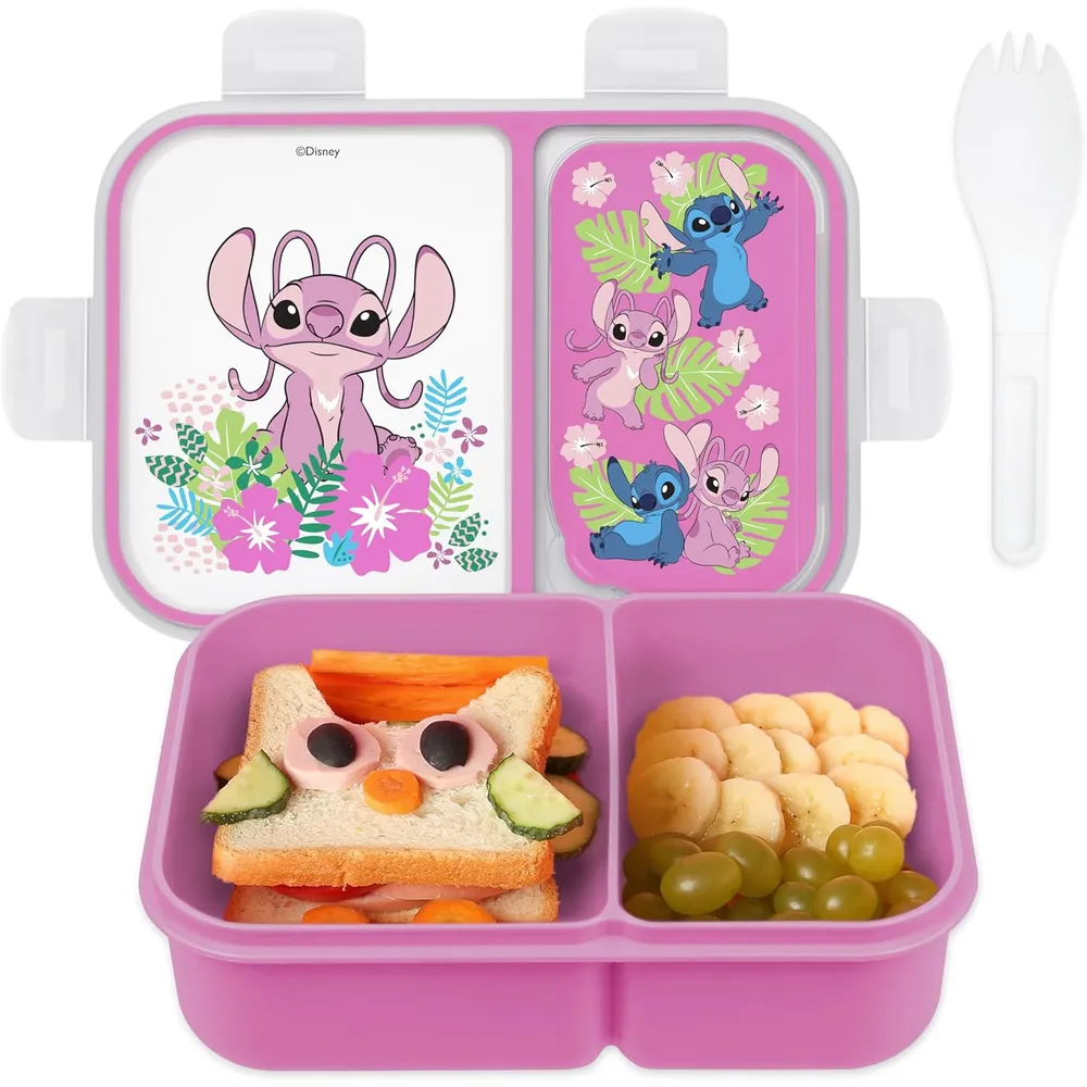 Lilo & Stitch | Caja de Bento con compartimentos divididos y tenedor de Disney | Rosa