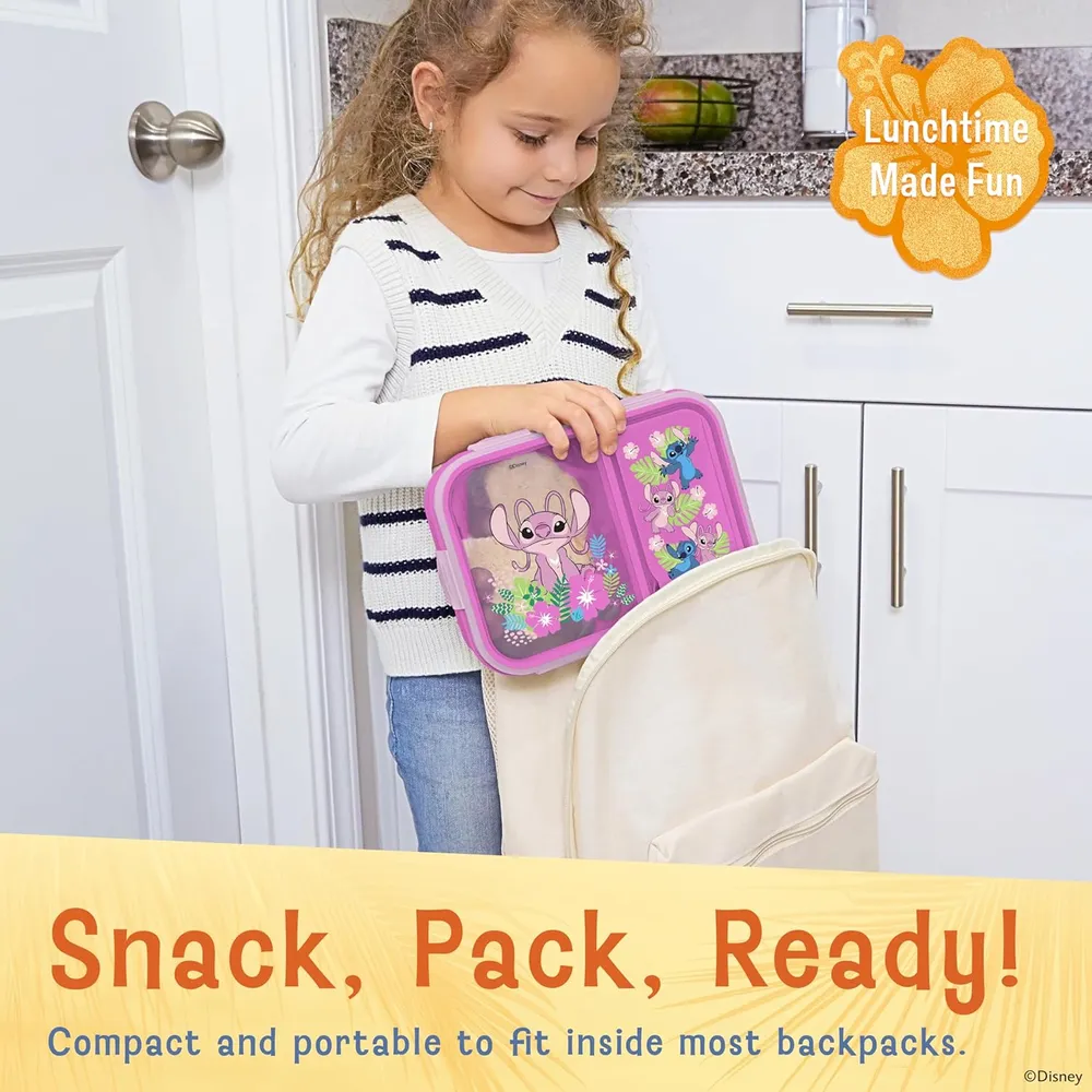 Lilo & Stitch | Caja de Bento con compartimentos divididos y tenedor de Disney | Rosa