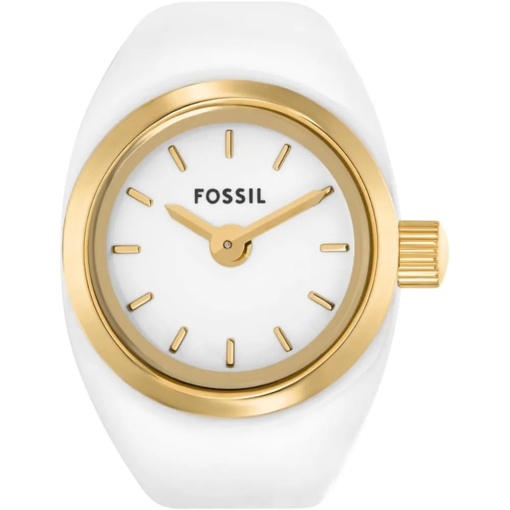 Fossil reloj anillo de cuarzo para mujer, acero inoxidable | Dorado/ Blanco