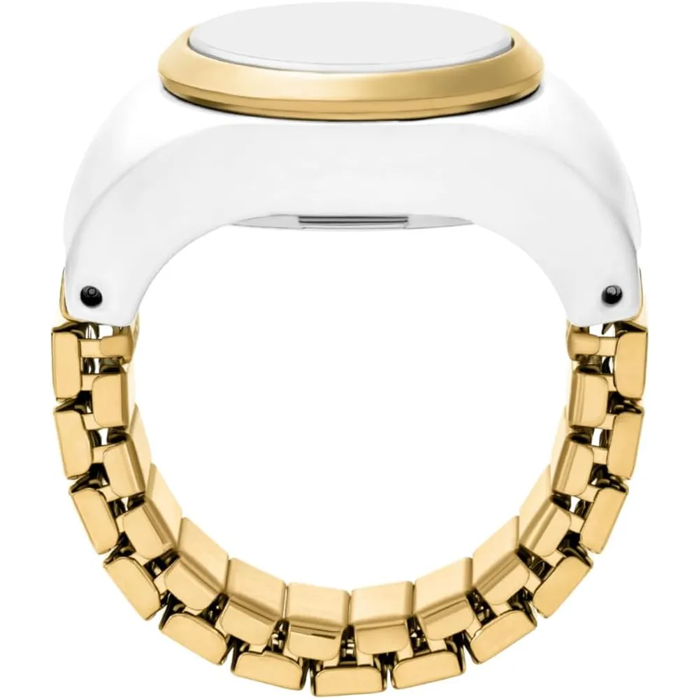 Fossil reloj anillo de cuarzo para mujer, acero inoxidable | Dorado/ Blanco