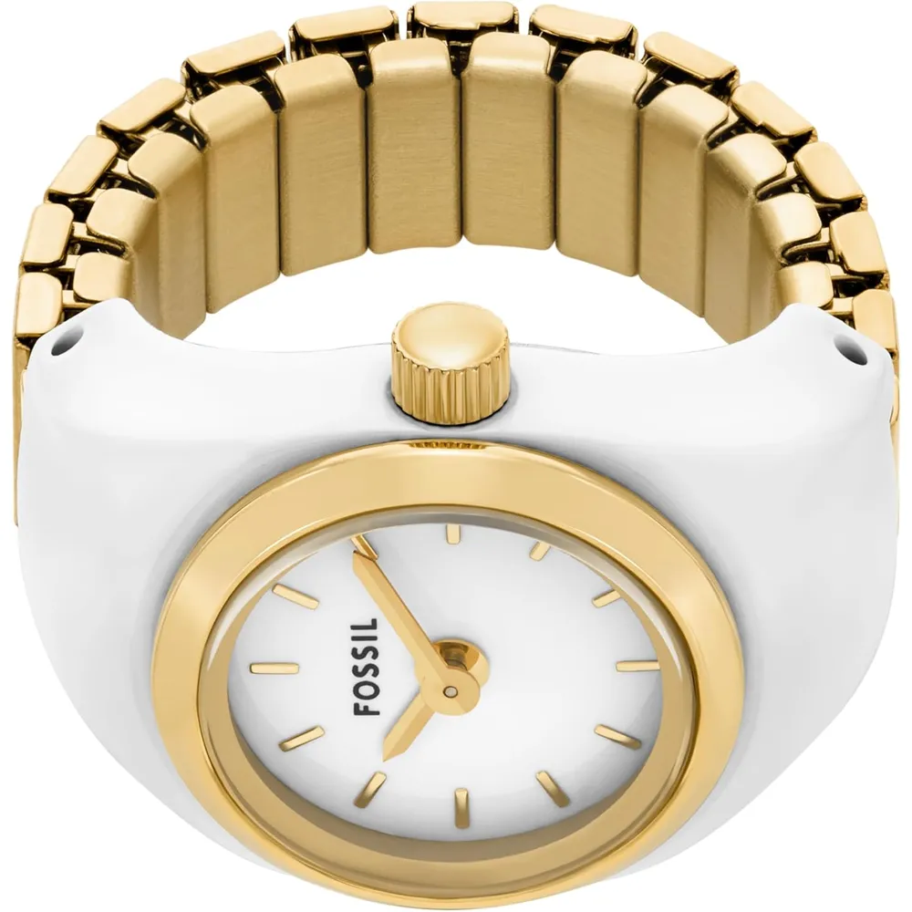 Fossil reloj anillo de cuarzo para mujer, acero inoxidable | Dorado/ Blanco