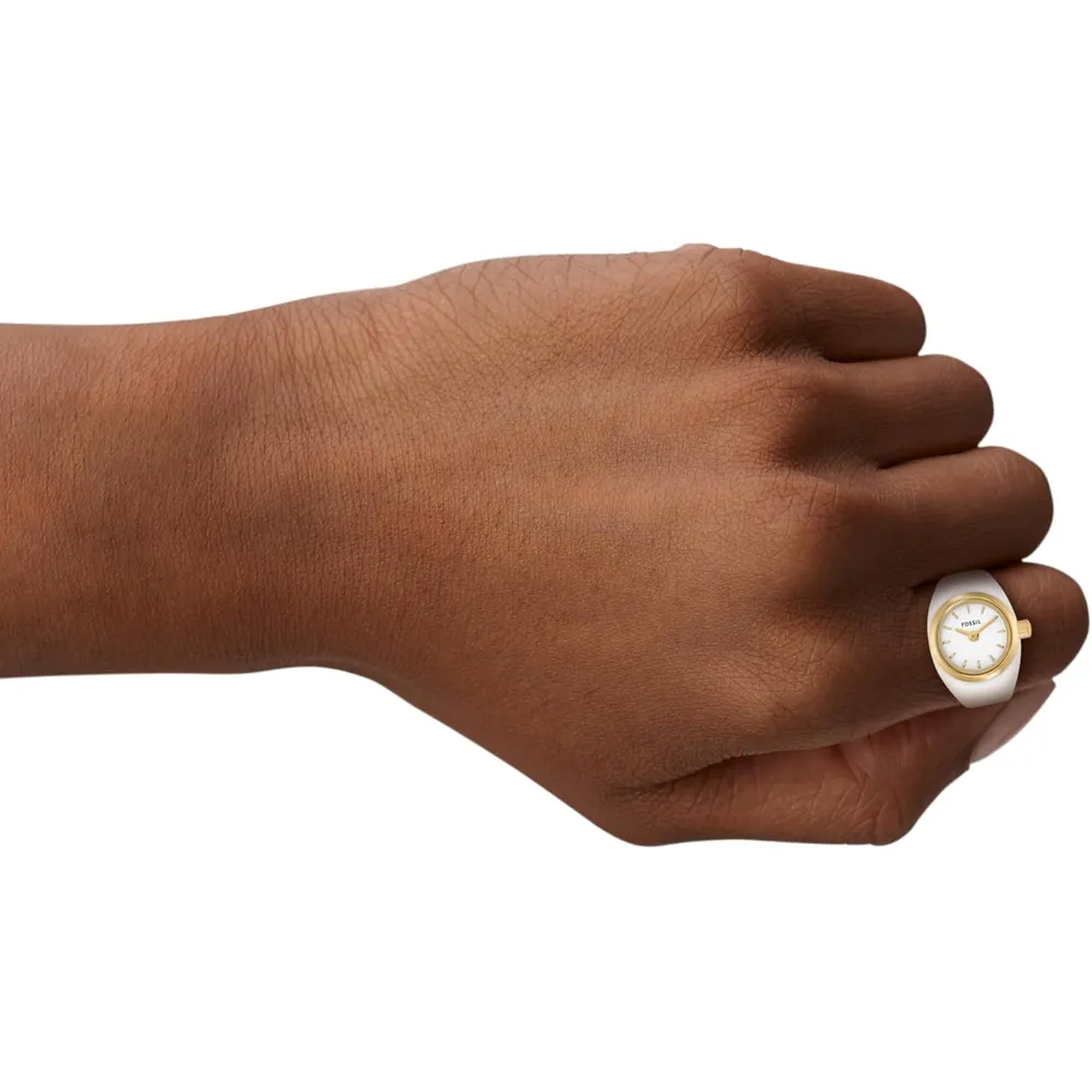 Fossil reloj anillo de cuarzo para mujer, acero inoxidable | Dorado/ Blanco