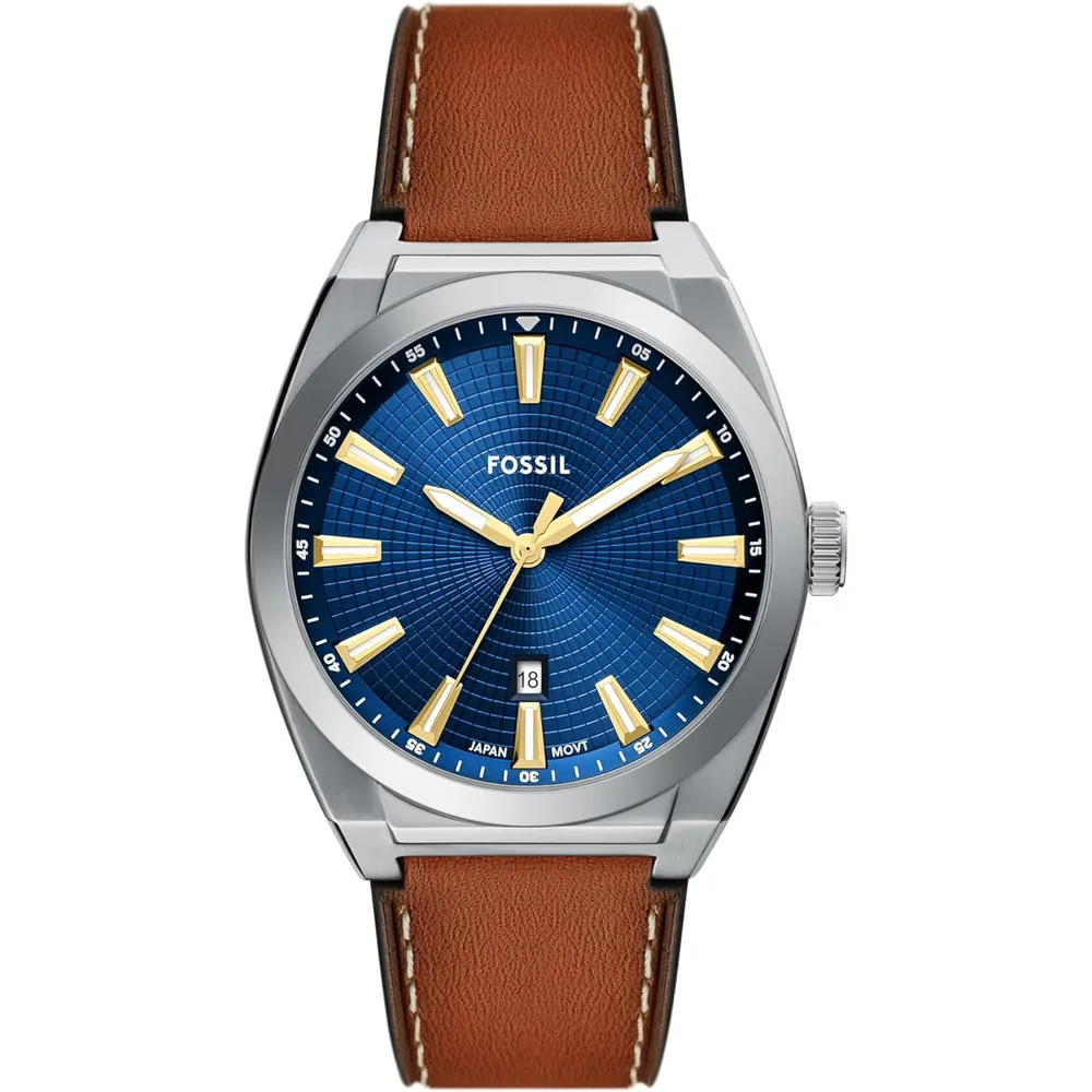 Fossil reloj de cuarzo Everett para hombre, acero inoxidable | Marrón/ Azul