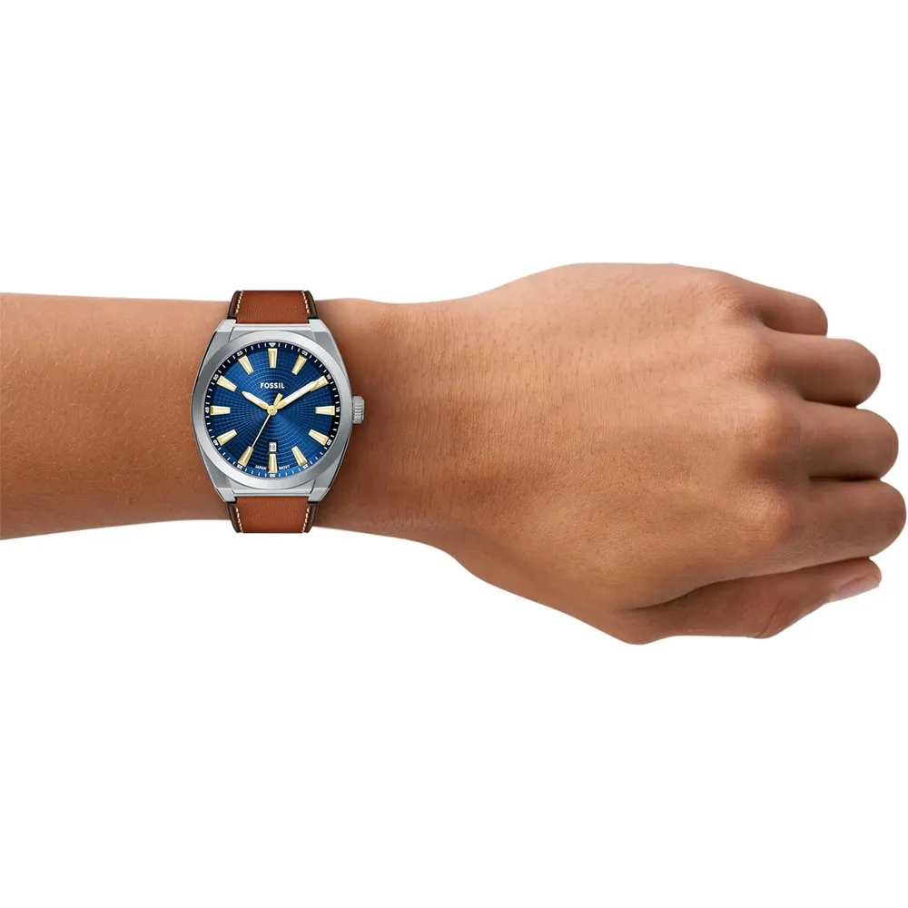 Fossil reloj de cuarzo Everett para hombre, acero inoxidable | Marrón/ Azul