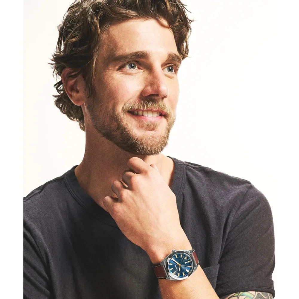 Fossil reloj de cuarzo Everett para hombre, acero inoxidable | Marrón/ Azul