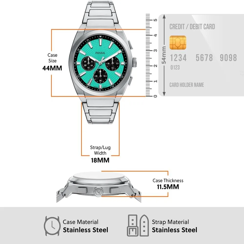 Fossil reloj de cuarzo Everett para hombre, acero inoxidable | Turquesa