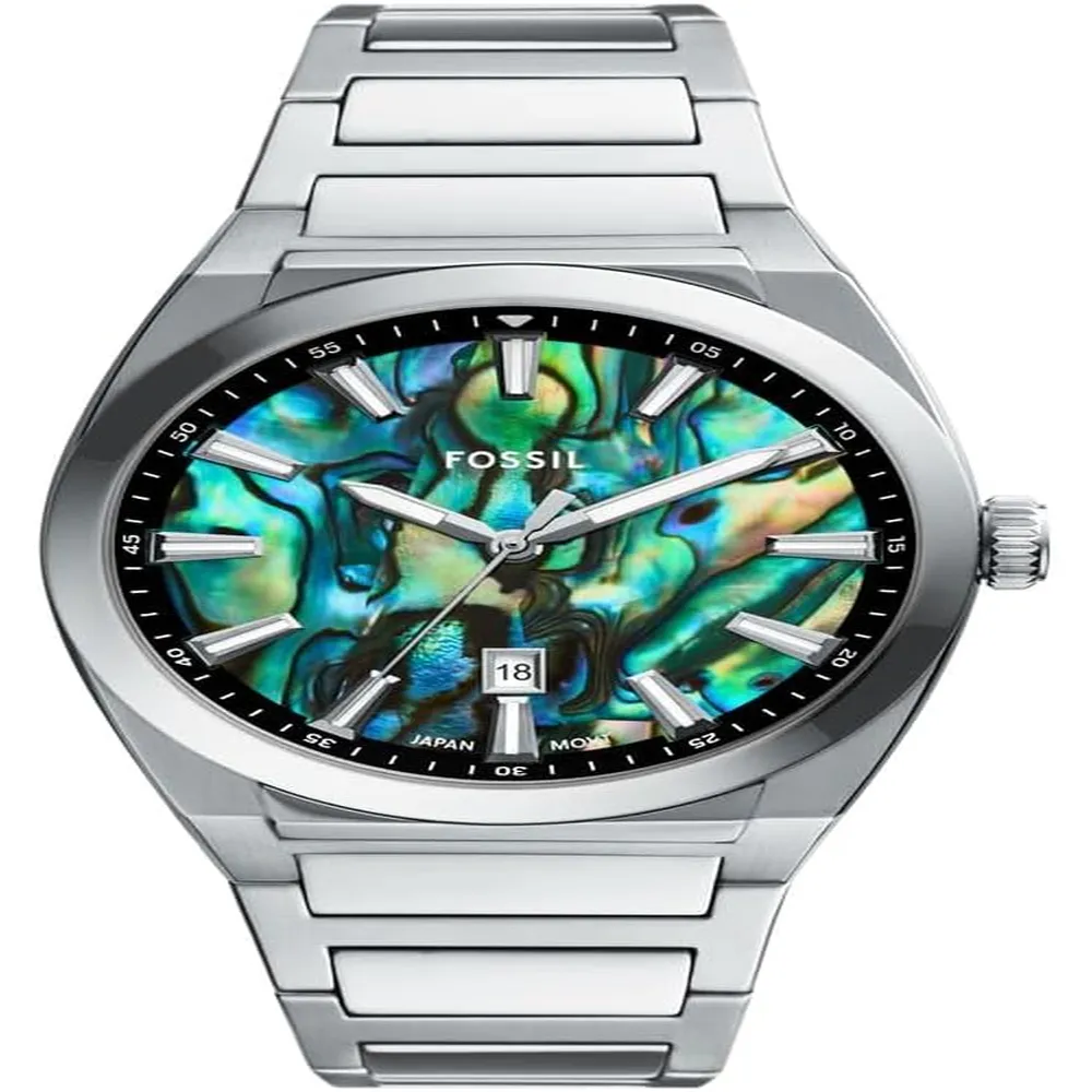 Fossil reloj de cuarzo Everett para hombre | Plata/ Multicolor