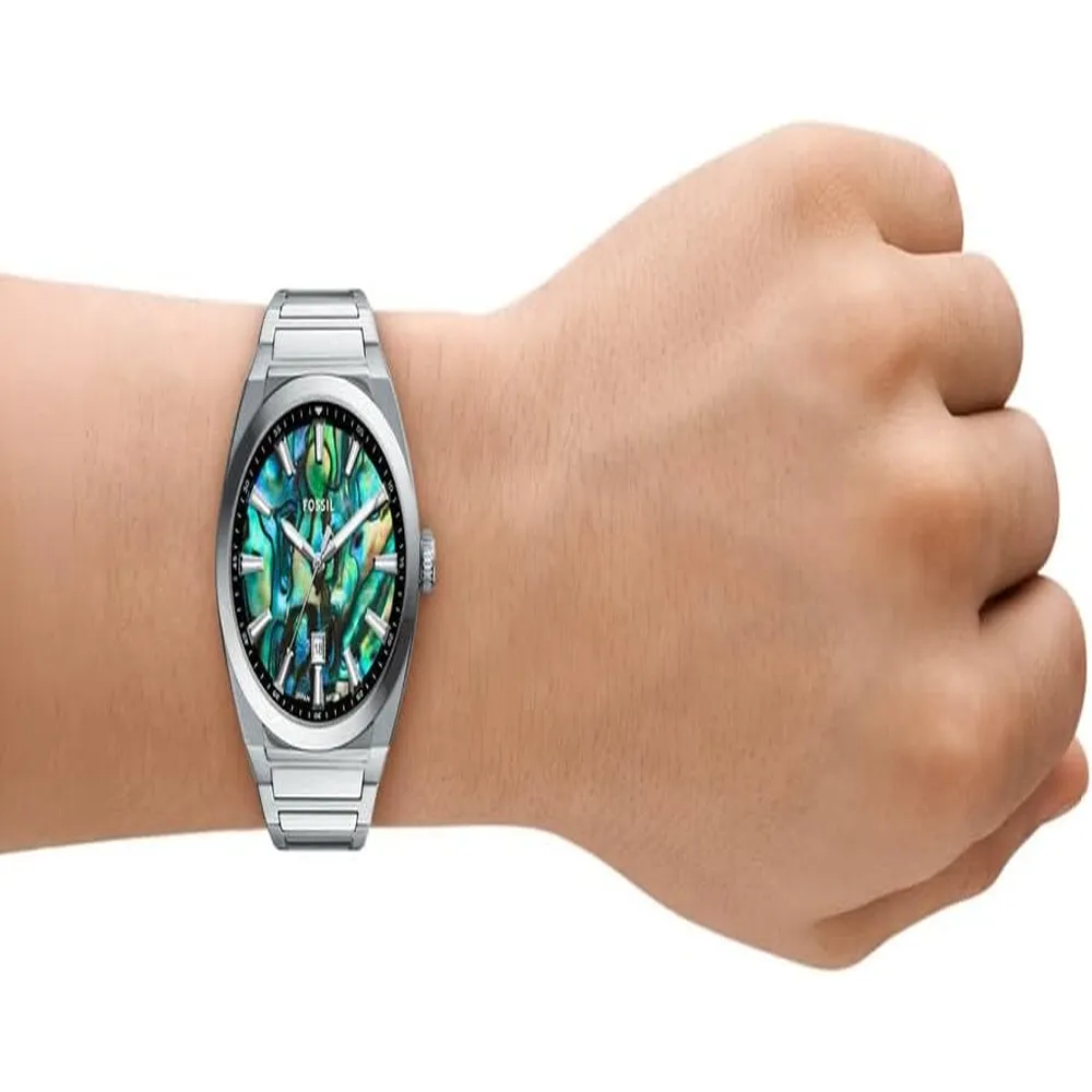 Fossil reloj de cuarzo Everett para hombre | Plata/ Multicolor