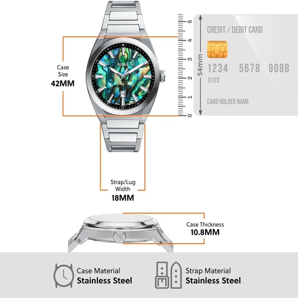 Fossil reloj de cuarzo Everett para hombre | Plata/ Multicolor