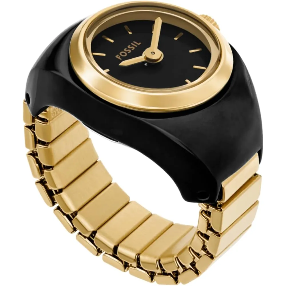 Fossil reloj anillo de cuarzo para mujer, acero inoxidable | Oro/ Negro