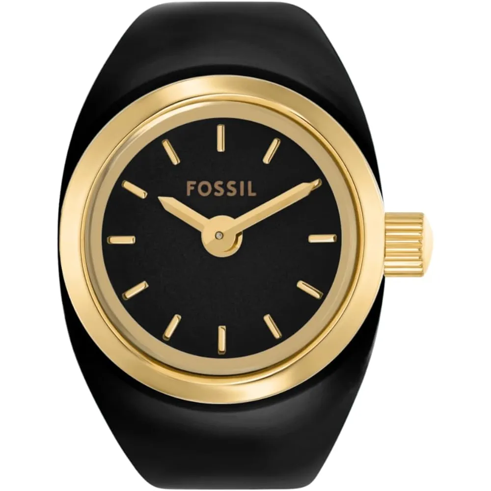 Fossil reloj anillo de cuarzo para mujer, acero inoxidable | Oro/ Negro