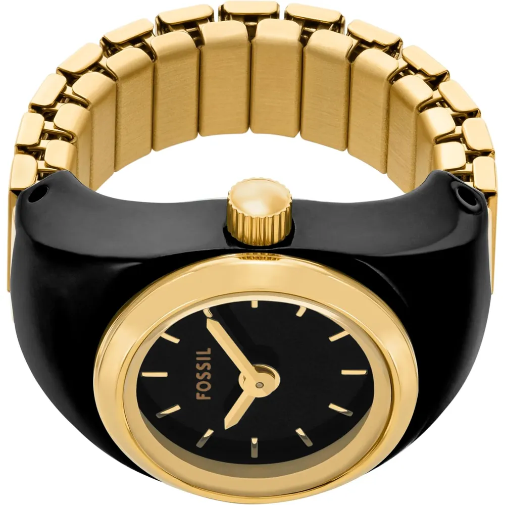 Fossil reloj anillo de cuarzo para mujer, acero inoxidable | Oro/ Negro