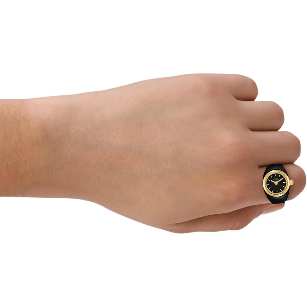 Fossil reloj anillo de cuarzo para mujer, acero inoxidable | Oro/ Negro