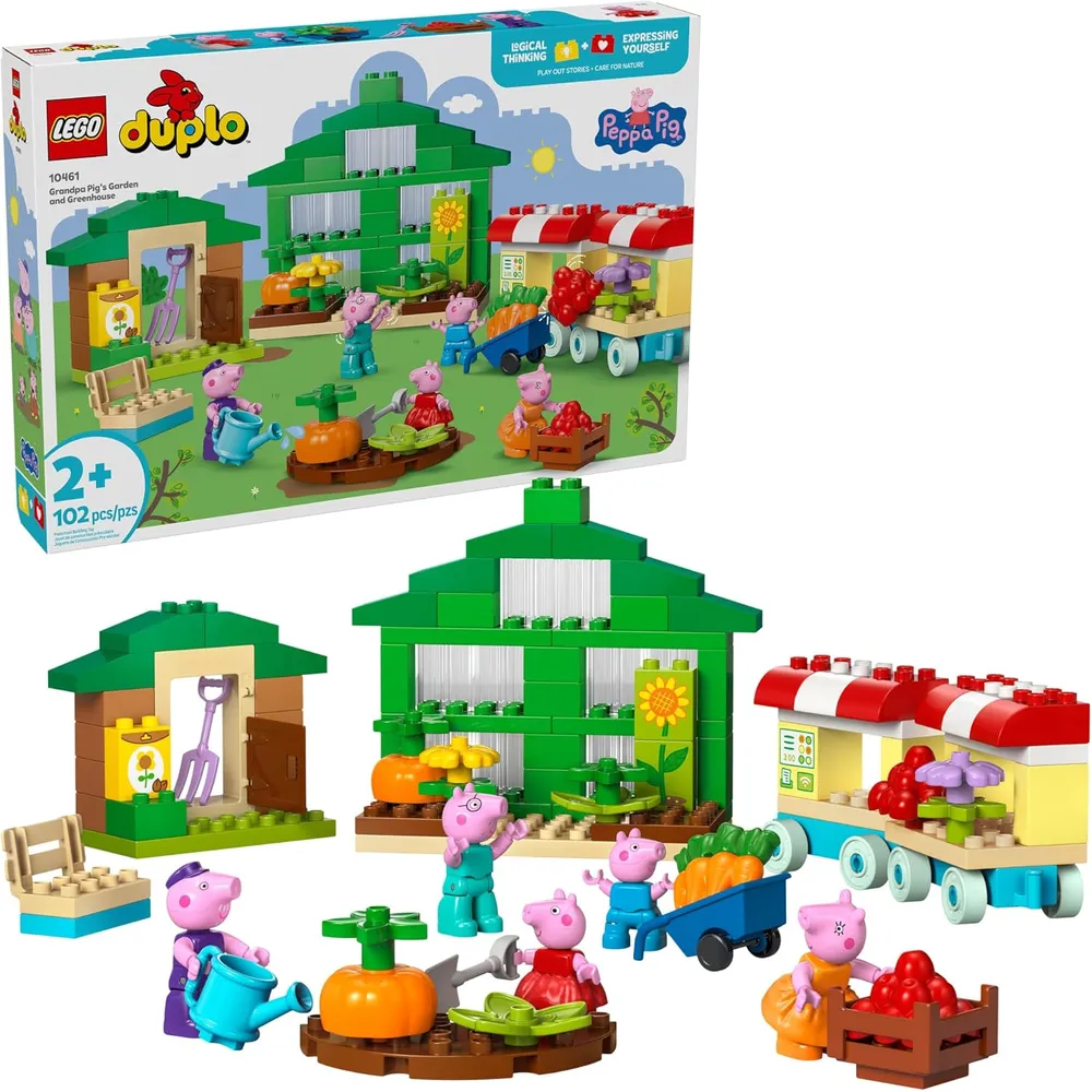 Lego Duplo Peppa Pig Jardín e invernadero del abuelo Pig, 5 personajes