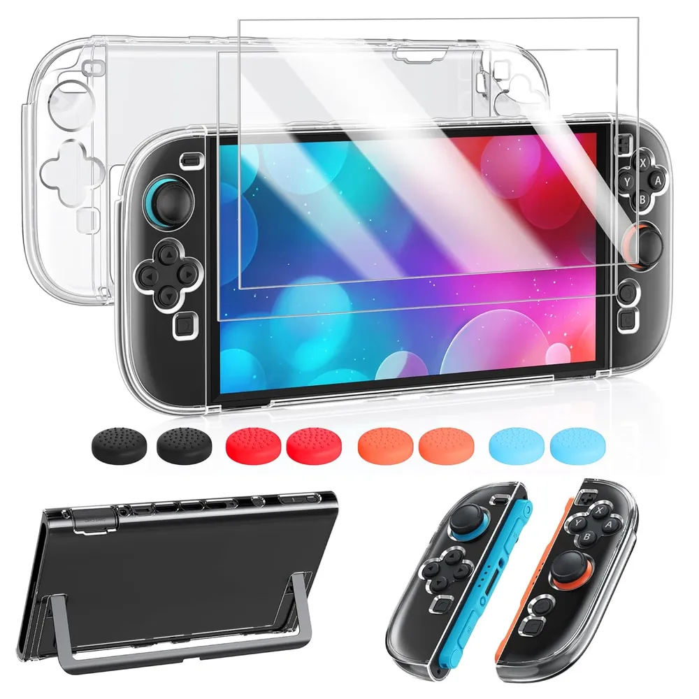 Carcasa Transparente para Nintendo Switch 2 con Tapas de Joysticks | Transparente
