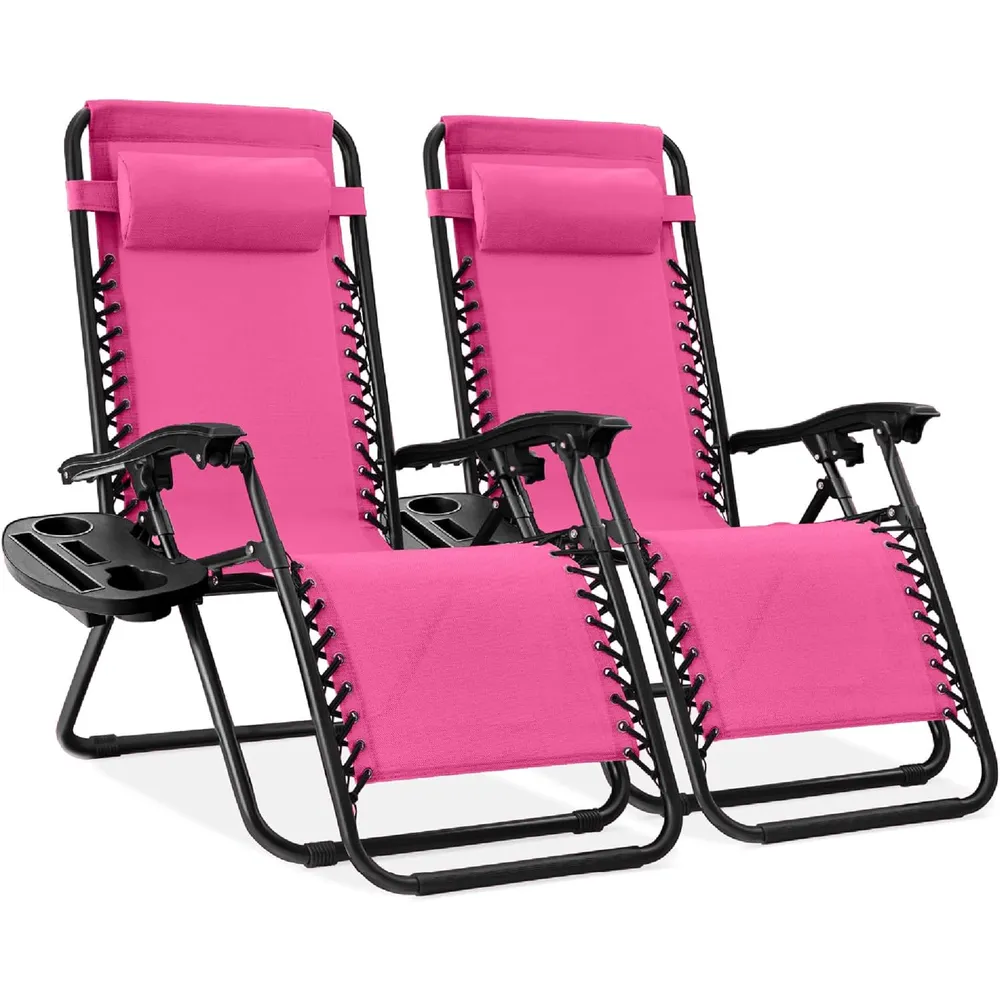 Juego de 2 sillones reclinables con portavasos Best Choice Products | Rosa intenso
