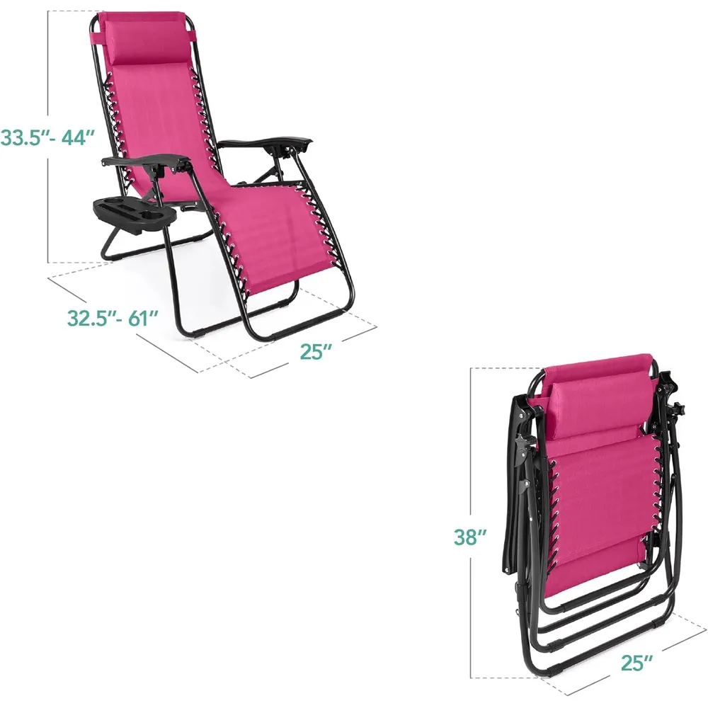 Juego de 2 sillones reclinables con portavasos Best Choice Products | Rosa intenso