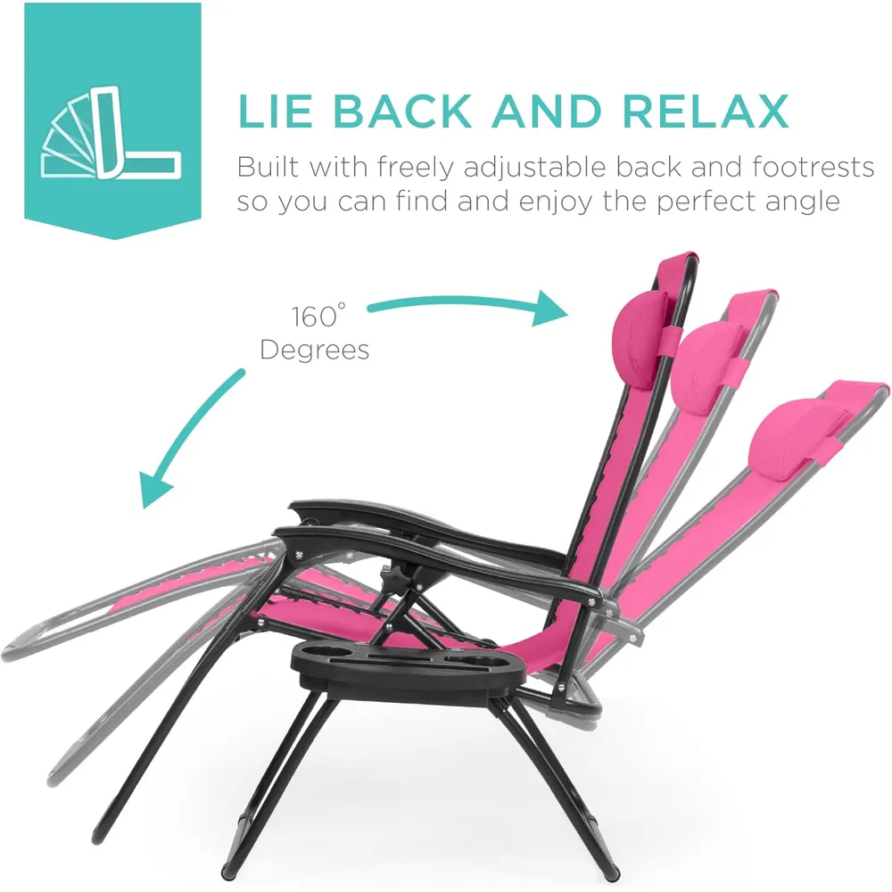 Juego de 2 sillones reclinables con portavasos Best Choice Products | Rosa intenso