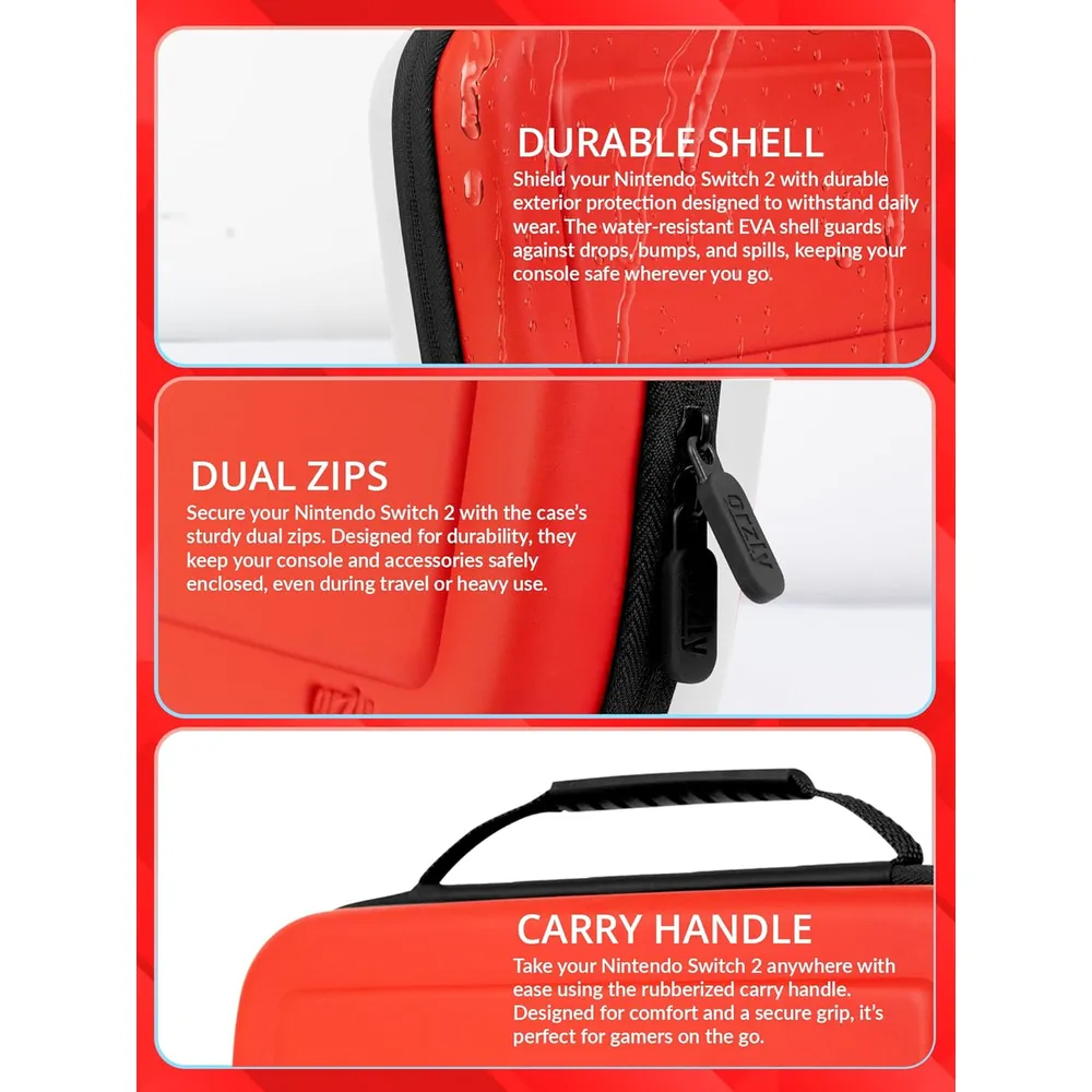 b0f499xgrw_3_webp.webp Estuche de Viaje Protector con Bolsillos Para Nintendo Switch 2 | Negro y Rojo
